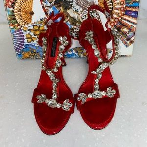 Dolce and Gabbana Red Embellished High Heel Sandals, Shoes, Red, Euro 36 US 6